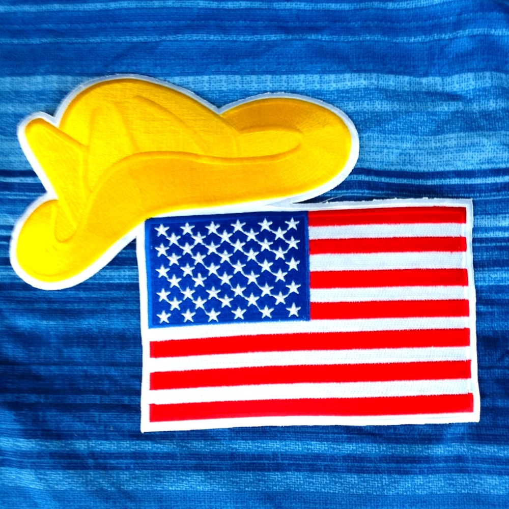 🆕🇺🇲Large AMERICAN FLAG FIREMAN HELMET BIKER IRON /SEW ON PATCH 13 1/2" X 10"